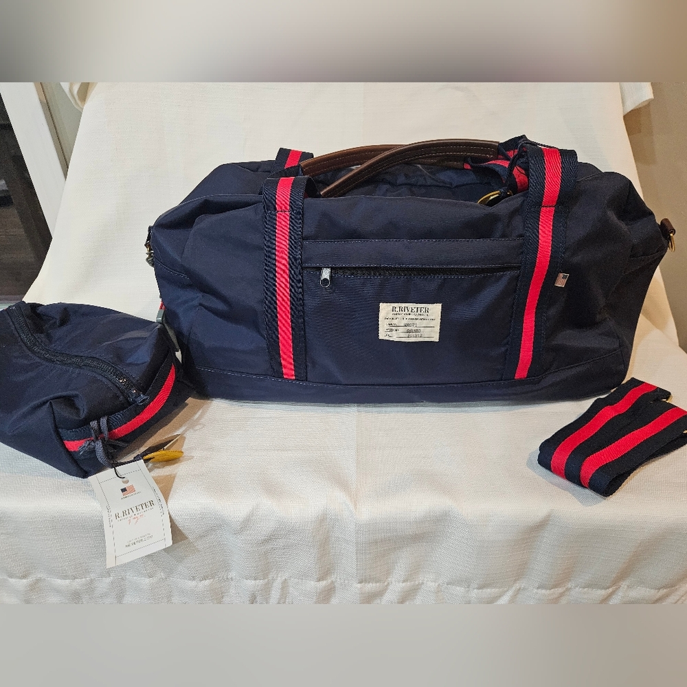 R. Riveter Navy Nylon Carry On Duffel with Toilet Tree Bag American Heritage Col